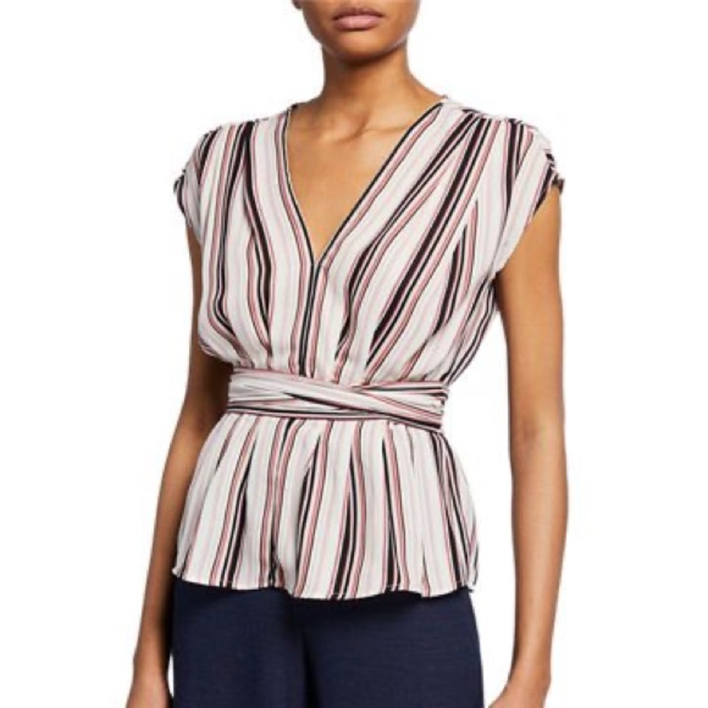 Max studio v neck pleated striped top